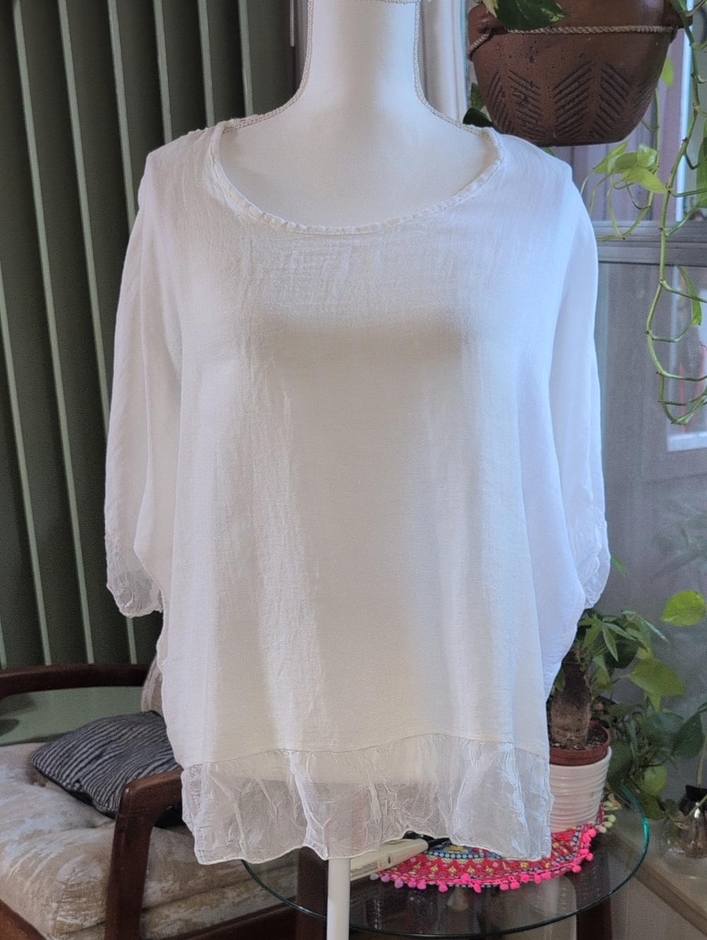 Made In Italy Cotton Tunic Top Silk Hem.